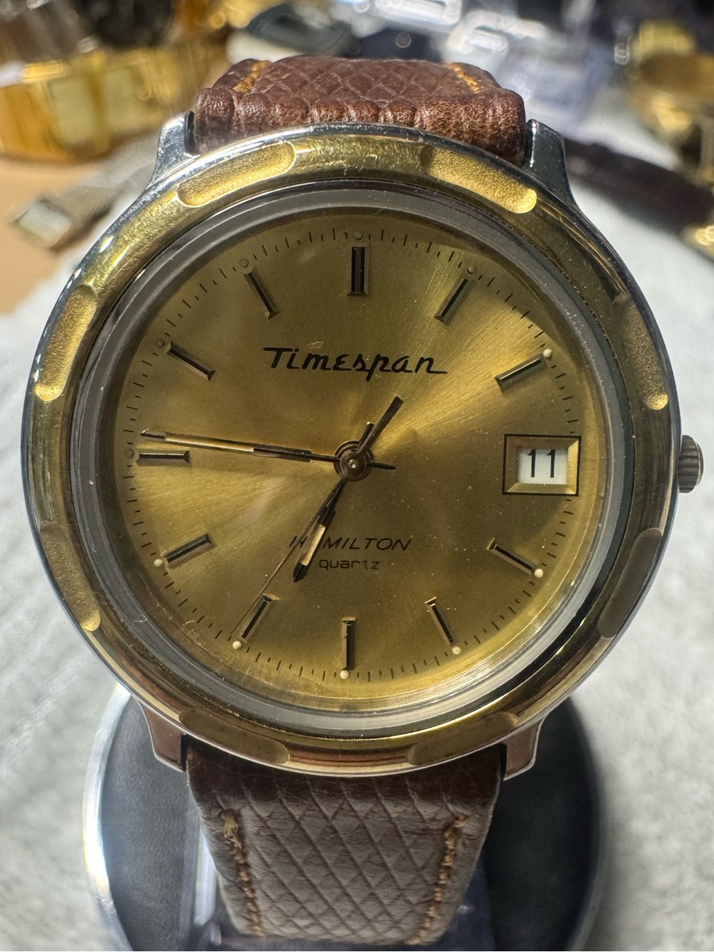 #209 Hamilton Gold Dial Men's Watch with Brown Leather Strap